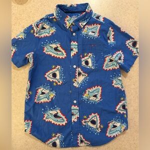 Boys Cat & Jack Short Sleeve Cotton Button Down Shark July 4th Fireworks Motif
